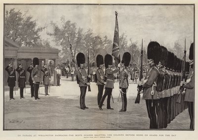 On Parade at Wellington Barracks, the Scots Guards Saluting the Colours Before Going on Guard for the Day by Charles Morel